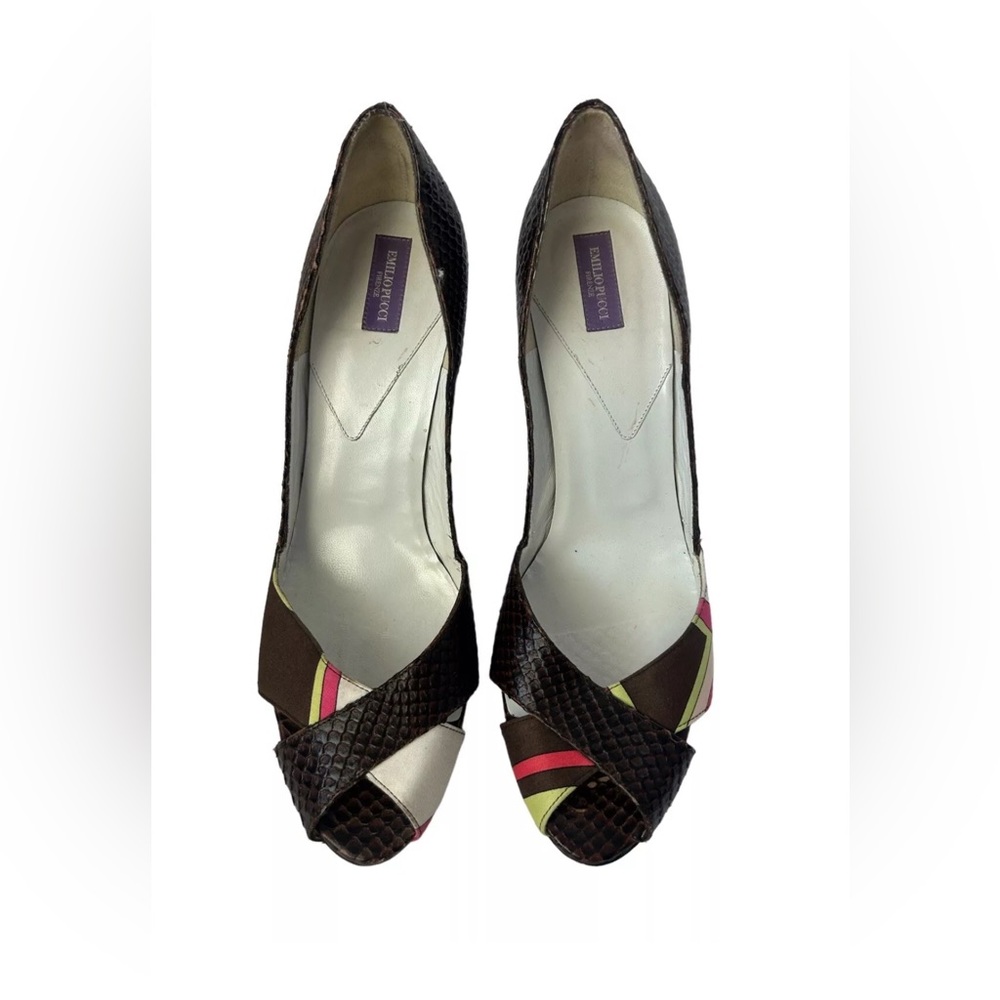 Rare Emilio Pucci Vintage Snakeskin D'Orsay Pumps with patterned print Size 40